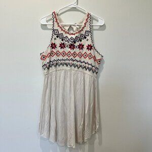 Free People boho Aztec beaded Festival Short tunic Dress /Shirt Cream Size Lg